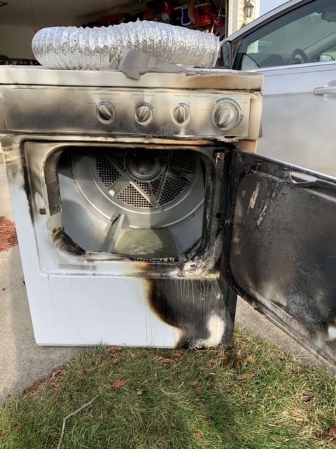 Dryer that has caught fire due to dirty or faulty dryer vents